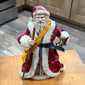 Vintage Festive Red Santa Claus Christmas Tree Topper. Fabric-Mache/plastic.
